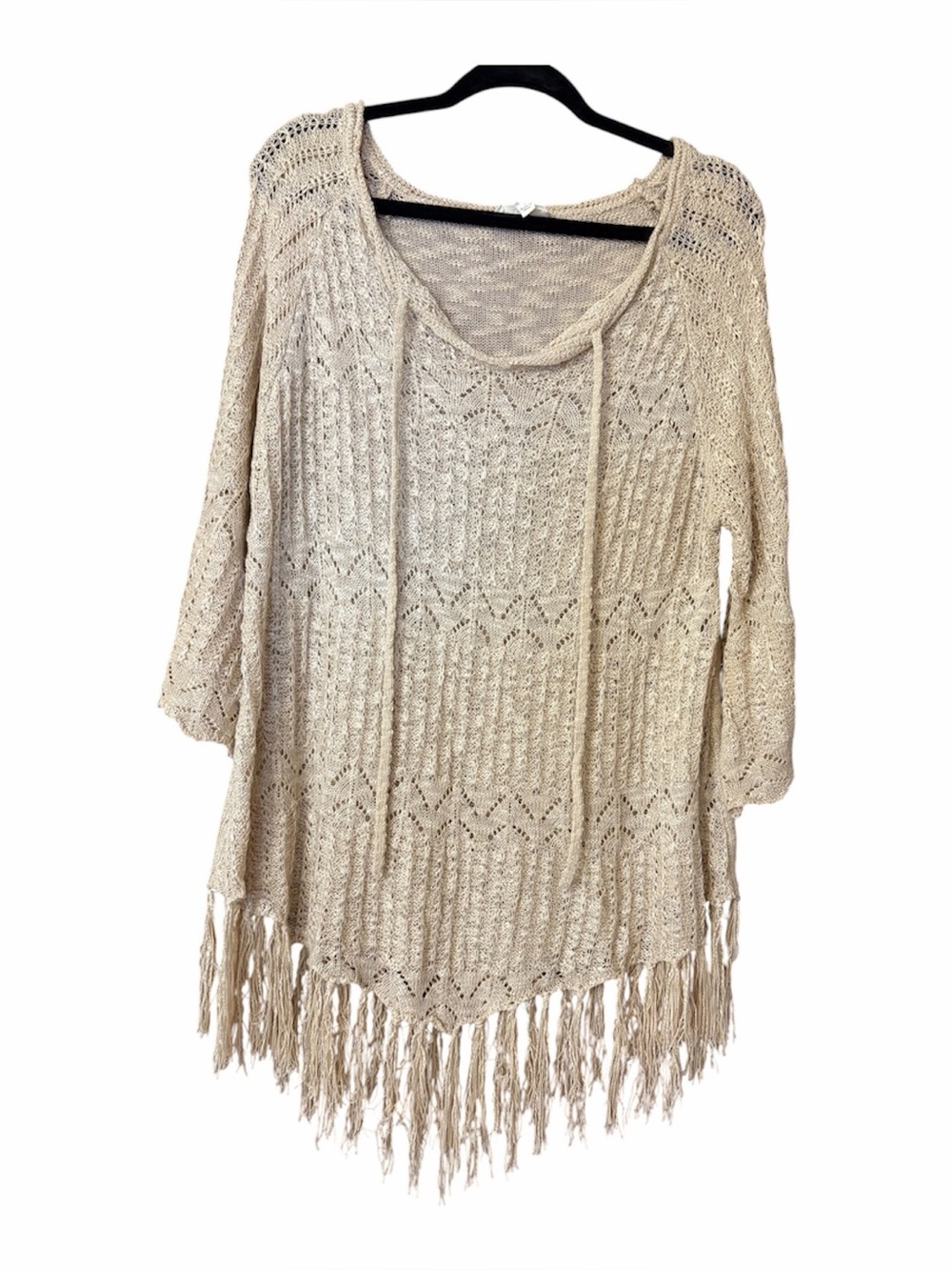 ODDY Boho Open-Knit Fringe Tunic Sweater